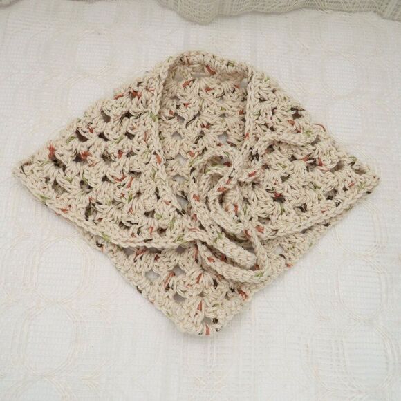 Beige Boho Style Crocheted Bandana, Cottage Core Hair Accessories, Festival Wear - Picture 2 of 8